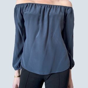 Silk Off-Shoulder Blouse in Navy
